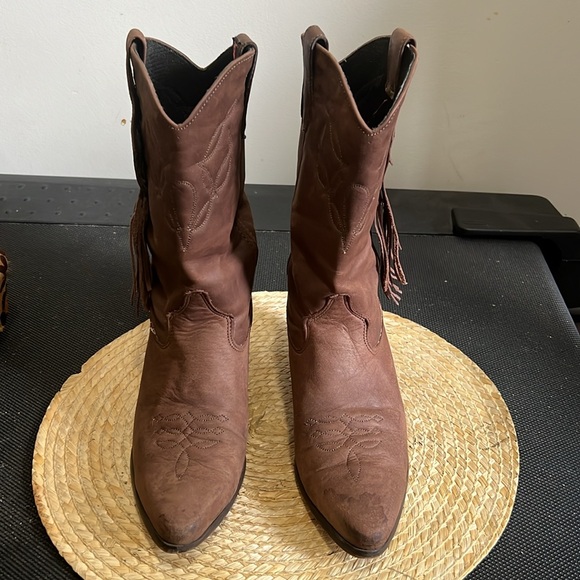 Laredo Nubtuck Leather Western Cowgirl Fringe Boots Size 8.5 - Picture 9 of 12